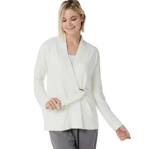 Barefoot Dreams Cardigan Sweater Cozy Chic Lite Womens M Ivory Pearl Side Tie